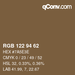Farbcode: RGB 122 94 62 | qconv.com