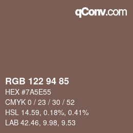 Farbcode: RGB 122 94 85 | qconv.com
