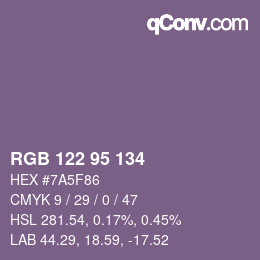 Color code: RGB 122 95 134 | qconv.com