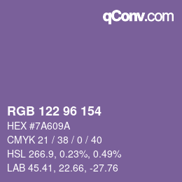 颜色代码: RGB 122 96 154 | qconv.com