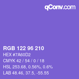颜色代码: RGB 122 96 210 | qconv.com