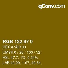 Color code: RGB 122 97 0 | qconv.com