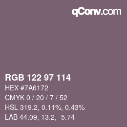 Color code: RGB 122 97 114 | qconv.com