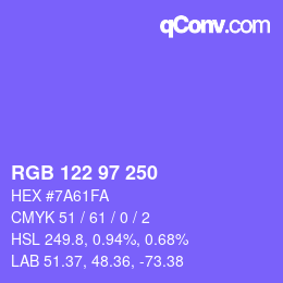Color code: RGB 122 97 250 | qconv.com