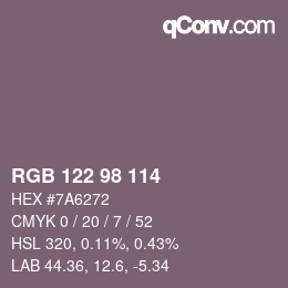 颜色代码: RGB 122 98 114 | qconv.com