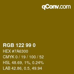 颜色代码: RGB 122 99 0 | qconv.com