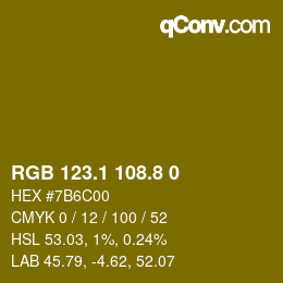 カラーコード: RGB 123.1 108.8 0 | qconv.com