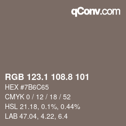 Color code: RGB 123.1 108.8 101 | qconv.com