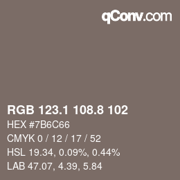Color code: RGB 123.1 108.8 102 | qconv.com