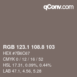 カラーコード: RGB 123.1 108.8 103 | qconv.com