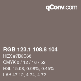 カラーコード: RGB 123.1 108.8 104 | qconv.com