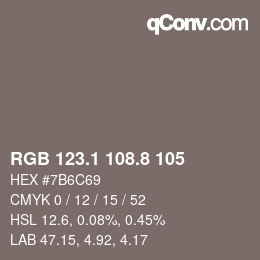 Color code: RGB 123.1 108.8 105 | qconv.com