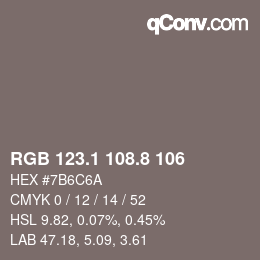 Color code: RGB 123.1 108.8 106 | qconv.com