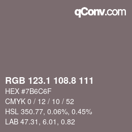 Color code: RGB 123.1 108.8 111 | qconv.com