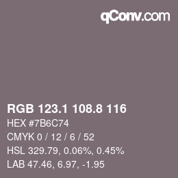 Color code: RGB 123.1 108.8 116 | qconv.com