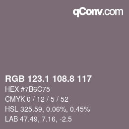Color code: RGB 123.1 108.8 117 | qconv.com
