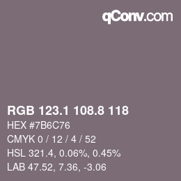 カラーコード: RGB 123.1 108.8 118 | qconv.com