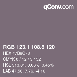 Color code: RGB 123.1 108.8 120 | qconv.com