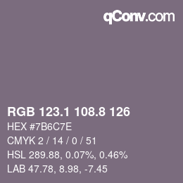 Color code: RGB 123.1 108.8 126 | qconv.com