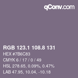 Color code: RGB 123.1 108.8 131 | qconv.com