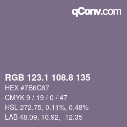 カラーコード: RGB 123.1 108.8 135 | qconv.com