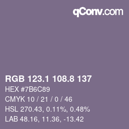 カラーコード: RGB 123.1 108.8 137 | qconv.com