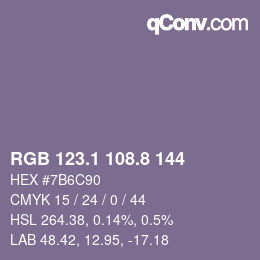 Farbcode: RGB 123.1 108.8 144 | qconv.com