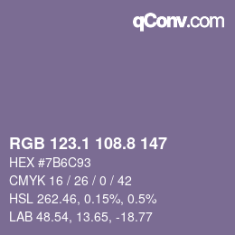 カラーコード: RGB 123.1 108.8 147 | qconv.com