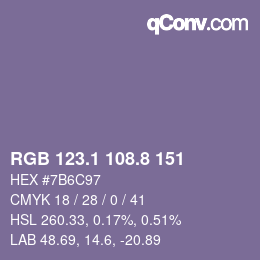 カラーコード: RGB 123.1 108.8 151 | qconv.com