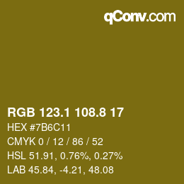 カラーコード: RGB 123.1 108.8 17 | qconv.com