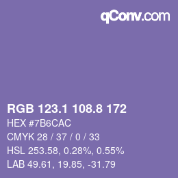 カラーコード: RGB 123.1 108.8 172 | qconv.com