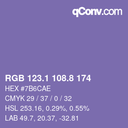 カラーコード: RGB 123.1 108.8 174 | qconv.com
