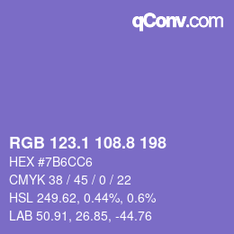 カラーコード: RGB 123.1 108.8 198 | qconv.com