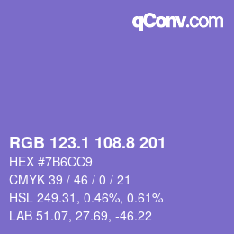 カラーコード: RGB 123.1 108.8 201 | qconv.com