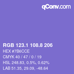 カラーコード: RGB 123.1 108.8 206 | qconv.com