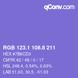 カラーコード: RGB 123.1 108.8 211 | qconv.com