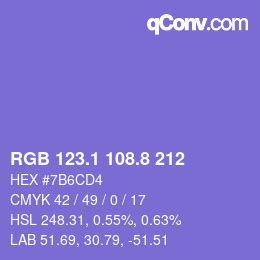カラーコード: RGB 123.1 108.8 212 | qconv.com