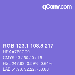 カラーコード: RGB 123.1 108.8 217 | qconv.com