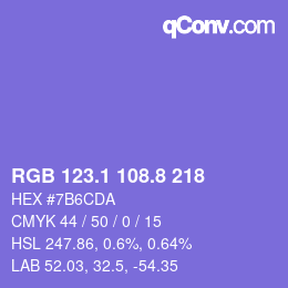 カラーコード: RGB 123.1 108.8 218 | qconv.com