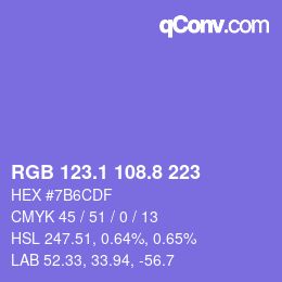 カラーコード: RGB 123.1 108.8 223 | qconv.com