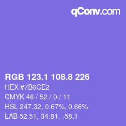 カラーコード: RGB 123.1 108.8 226 | qconv.com