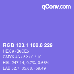 カラーコード: RGB 123.1 108.8 229 | qconv.com