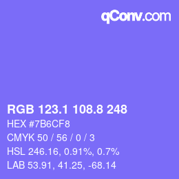 カラーコード: RGB 123.1 108.8 248 | qconv.com