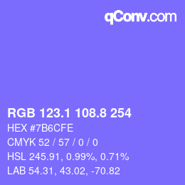 カラーコード: RGB 123.1 108.8 254 | qconv.com