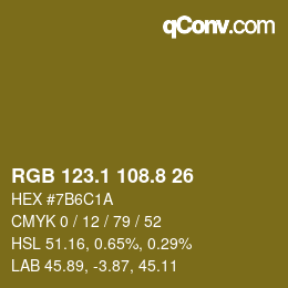 カラーコード: RGB 123.1 108.8 26 | qconv.com