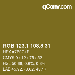 Color code: RGB 123.1 108.8 31 | qconv.com