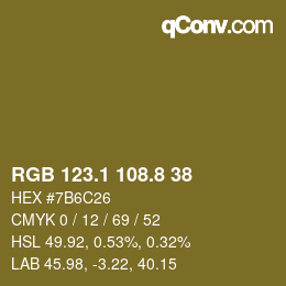 Color code: RGB 123.1 108.8 38 | qconv.com