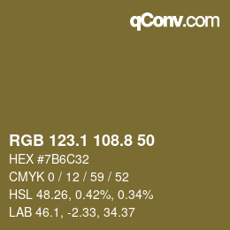 Color code: RGB 123.1 108.8 50 | qconv.com