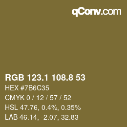 Color code: RGB 123.1 108.8 53 | qconv.com