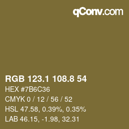 Color code: RGB 123.1 108.8 54 | qconv.com
